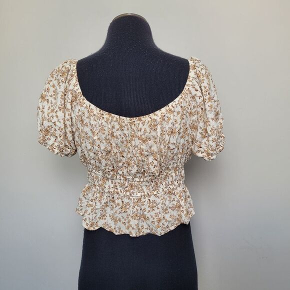 Arizona Floral Cropped Peasant Blouse Viscose Bohemian Gypsy Large Bloomcore - Picture 4 of 9